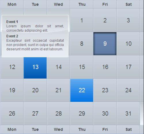 jquery制作简单的日历表格鼠标滑过日期提示当日待办事项效果代码