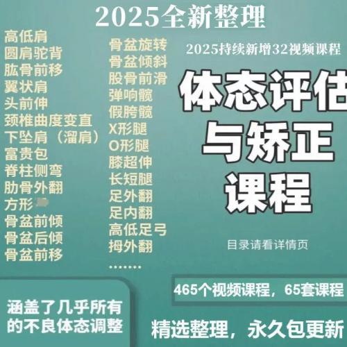 体态矫正教程视频姿势骨盆修复运动康复体型纠正评估脊柱教学课程