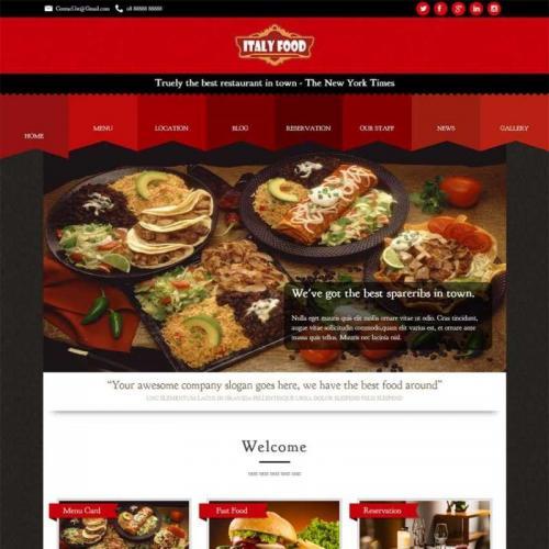 红色国外餐饮料理网站模板html整站源码下载
