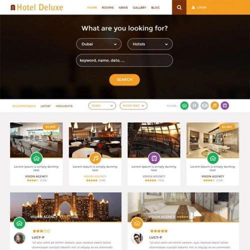 橙色的高级酒店预订网站响应式html5模板下载