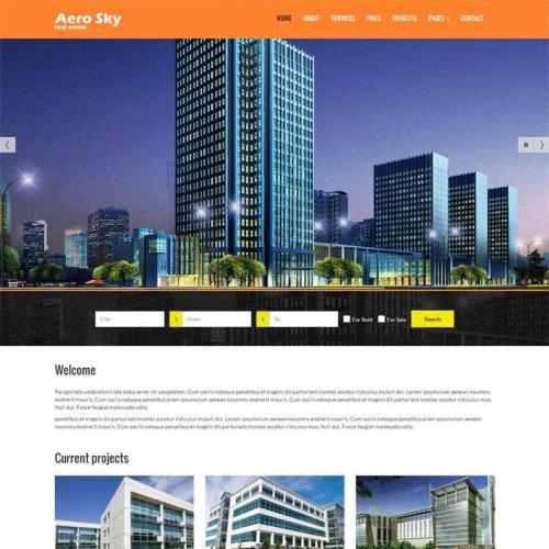 橙色的房地产建设公司网站静态模板HTML源码下载