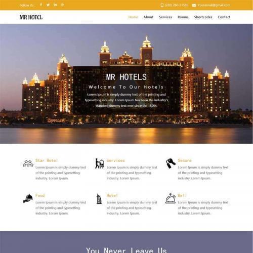 金黄色的国外酒店信息展示网站模板html整站代码