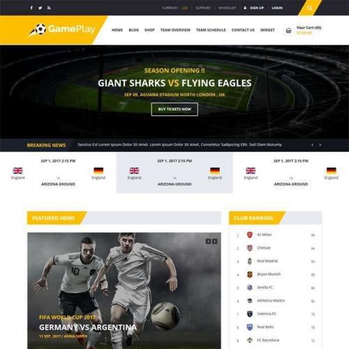 黄色扁平的足球运动比赛资讯网站模板HTML代码