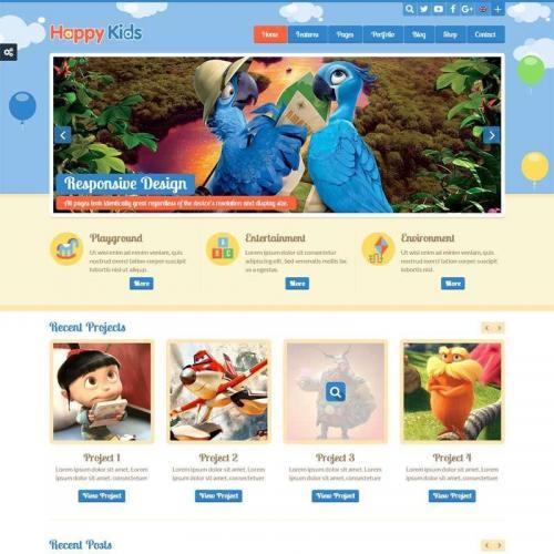 卡通风格的儿童教育网站响应式模板HTML代码
