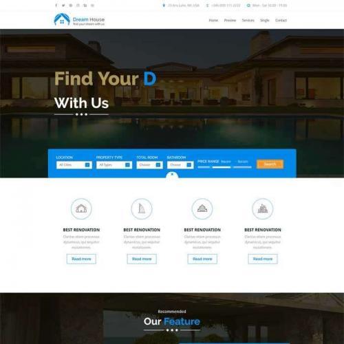html5蓝色大气的房产销售网站模板代码